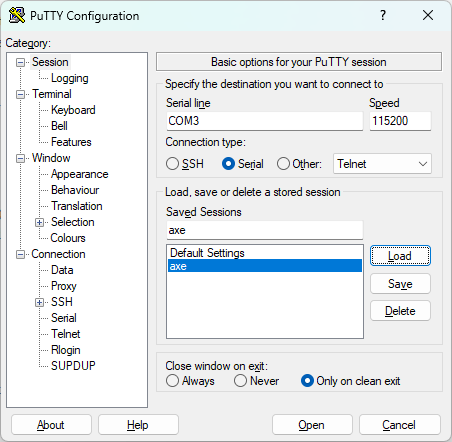 Craft Computing Axe Effect Guide PuTTY Configuration