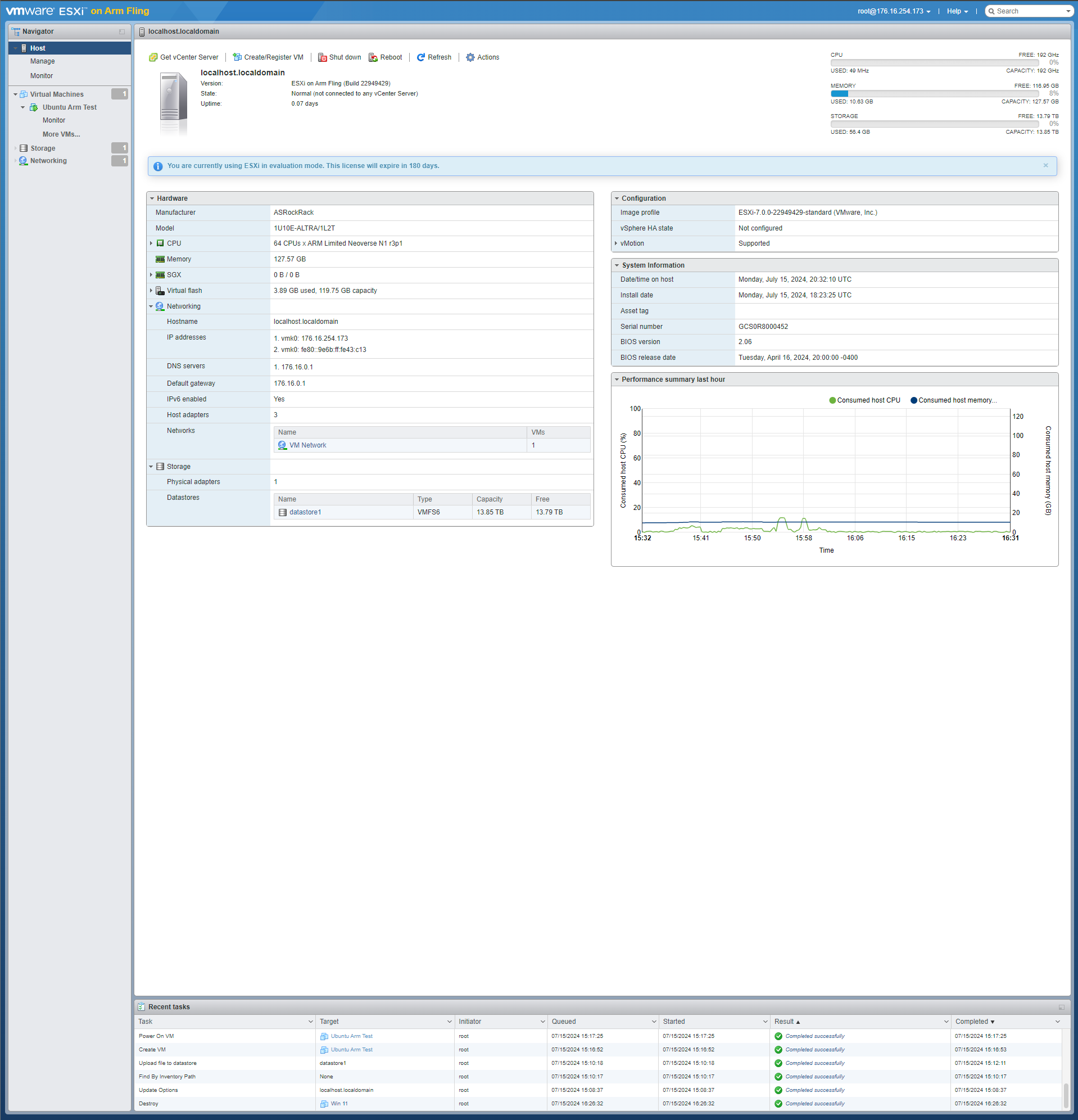 ESXi ARM fling ホスト情報