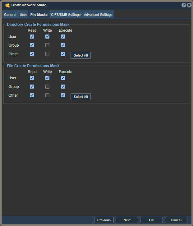 Screenshot of the Third step to create a network share