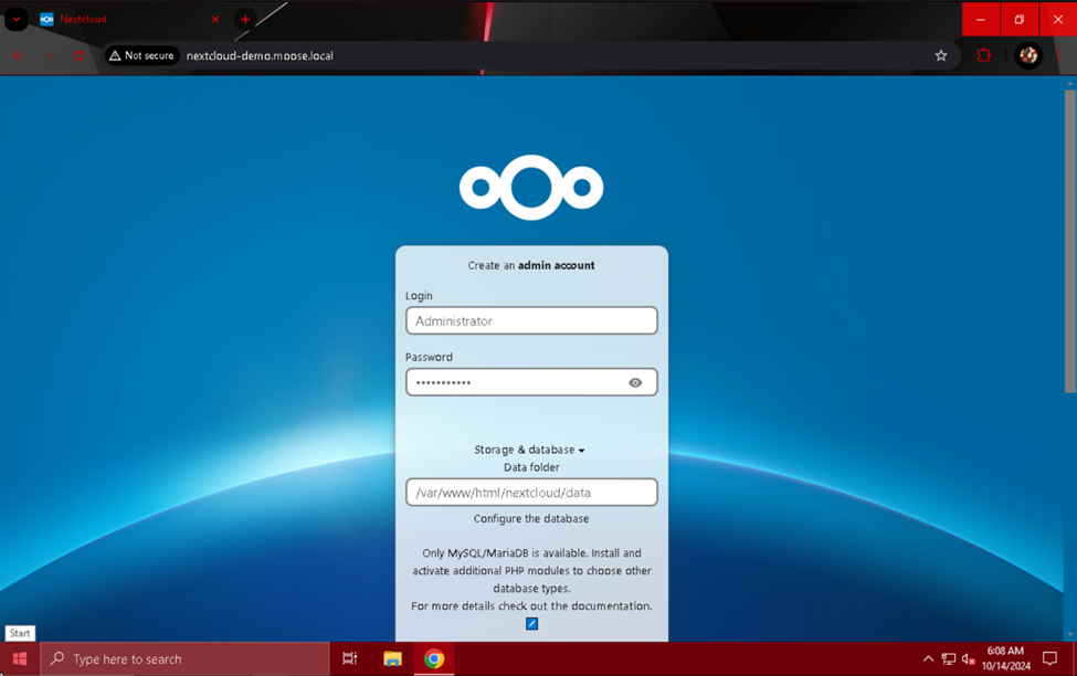 Nextcloud initial setup