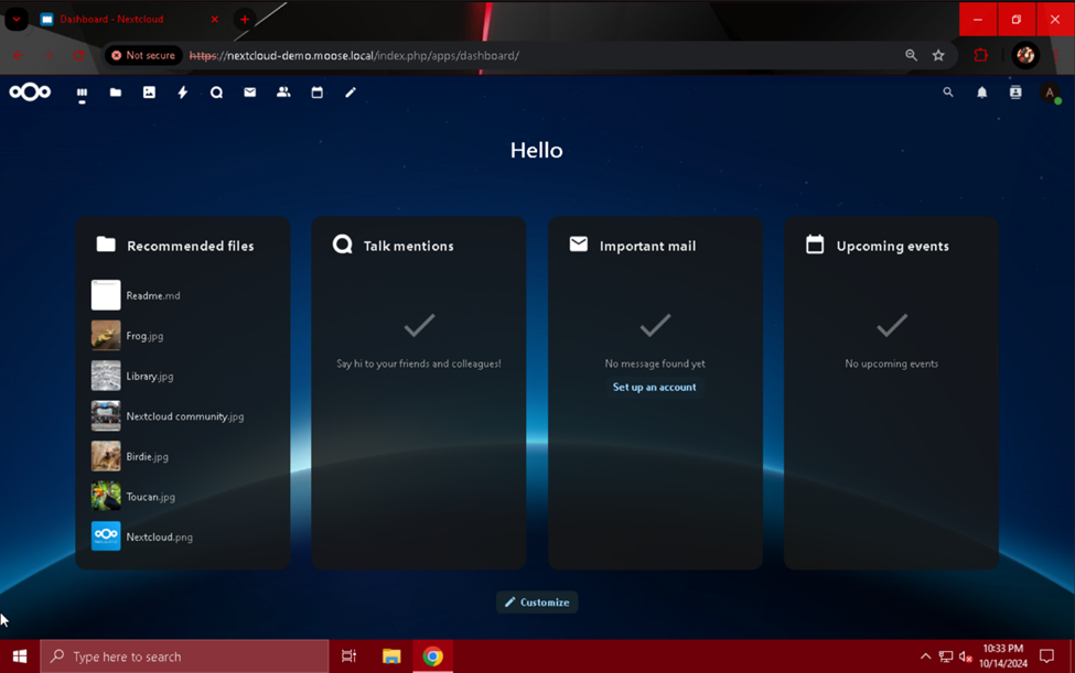 Nextcloud dashbaord