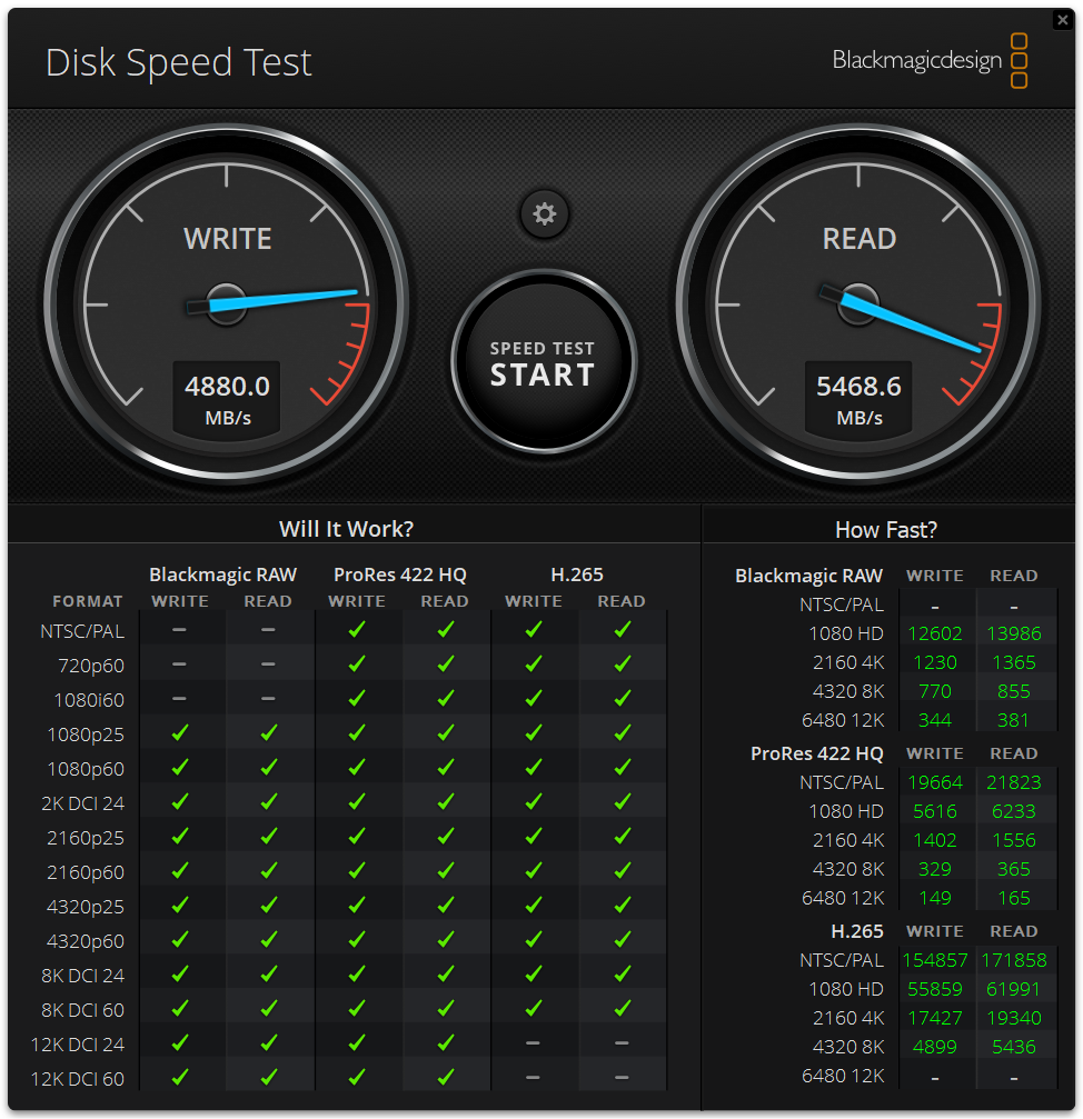 Resultados do teste de velocidade do Samsung 990 Evo Plus Blackmagic Diskspeed