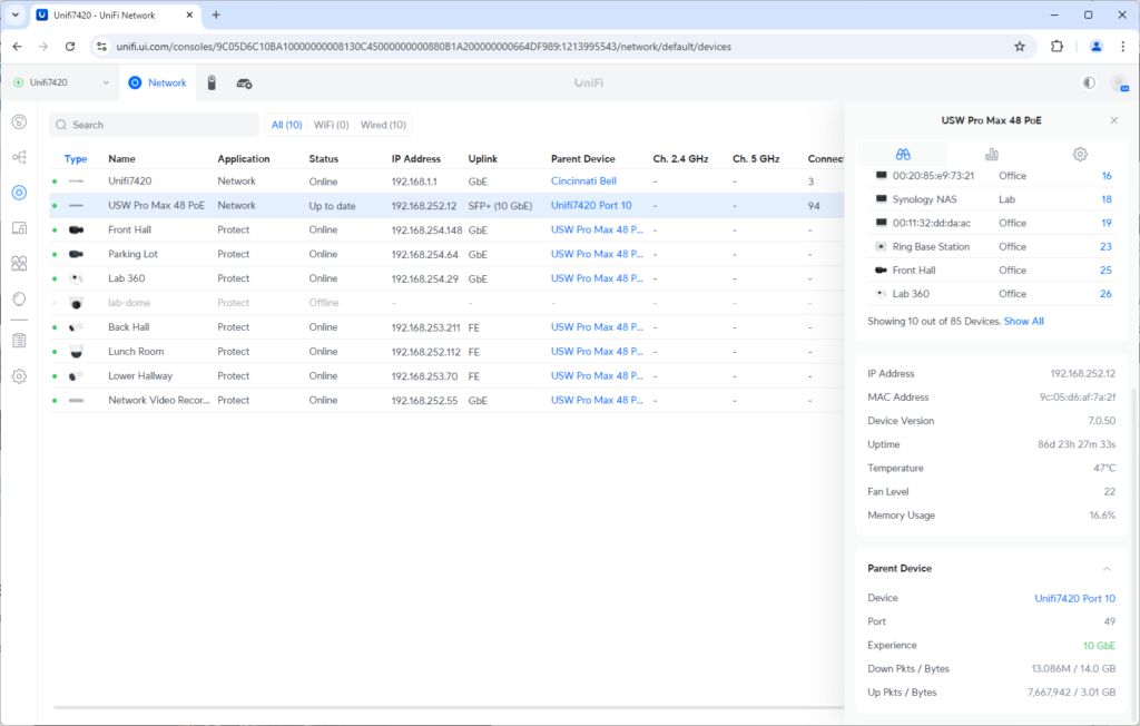 Ubiquiti Pro Max 48 POE Switch View in Unifi