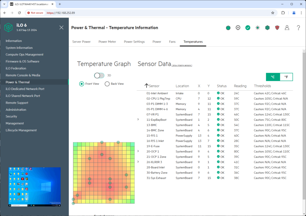 HPE iLO power and thermal