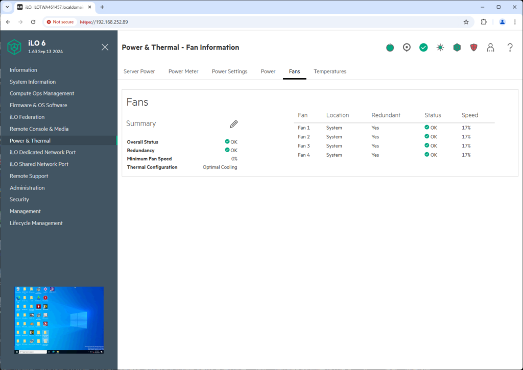 HPE iLO fan information