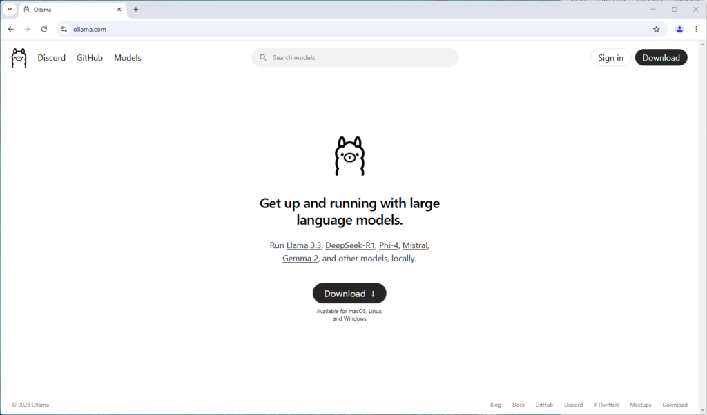 Screenshot der Ollama-Website